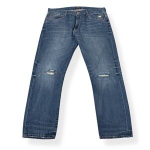 Polo Ralph Lauren Jeans Mens 38x32 Blue Hampton Relaxed Straight Distressed